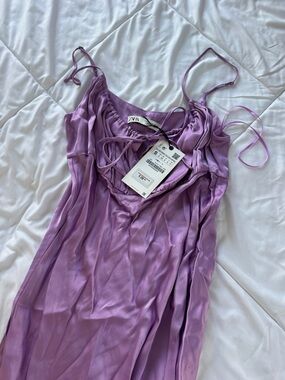 ZARA Lilac Satin Cowl Neck Slip Dress